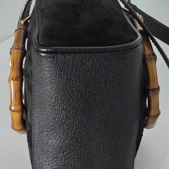 Authentic Gucci Diana Mini Black Suede Bamboo 2-Way Crossbody Handbag - Picture 7 of 15